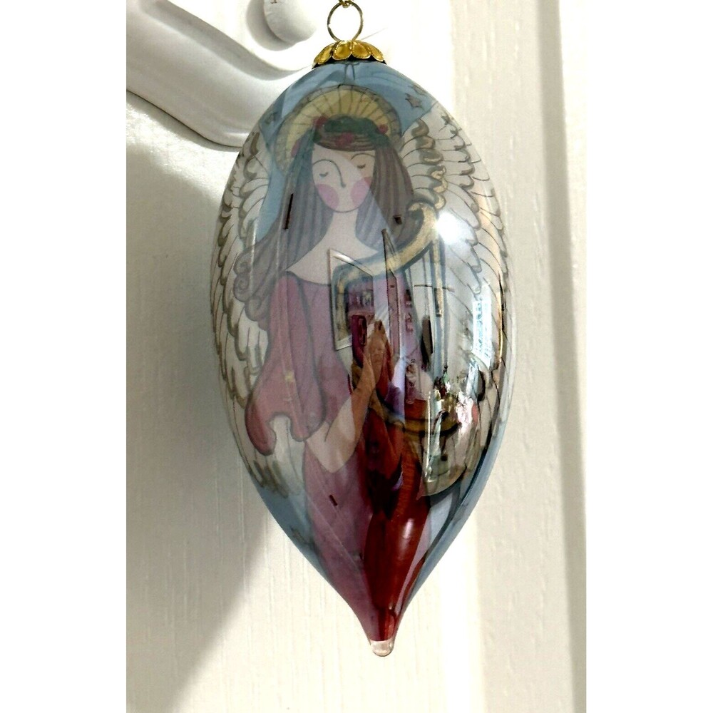 Pier One Christmas Glass Ornament Li Bien Angel  2007 Teardrop Winged Angel Harp